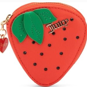 Juicy Couture Red Strawberry Coin Purse with Green Leaf Accent